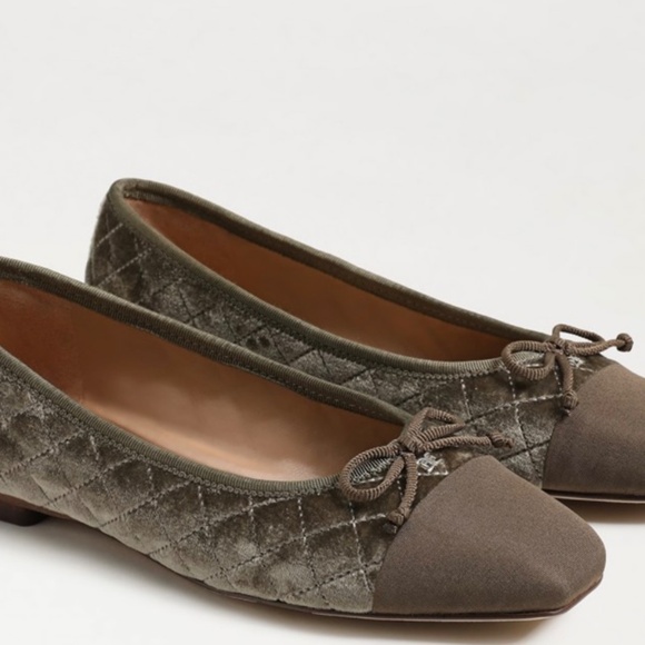 Sam Edelman Marilyn Quilted Velvet Cap Toe Bow Detail Ballet Flat 6 - Picture 3 of 5